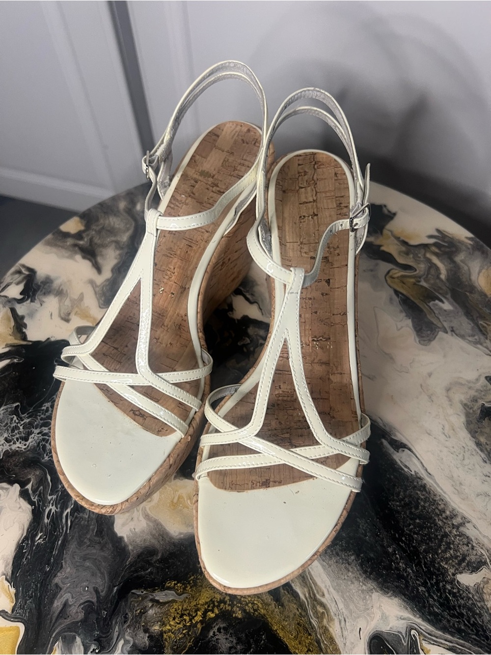 Vintage Y2K Stuart Weitzman White Cork Wedge Sandals - Picture 6 of 14